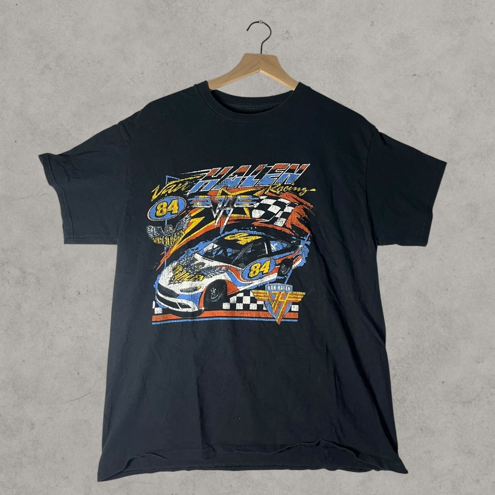Van Halen Racing 84 Graphic T-Shirt Mens Size L Black Rock Band Tour Tee